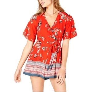 Trixxi Red Floral Wrap Romper